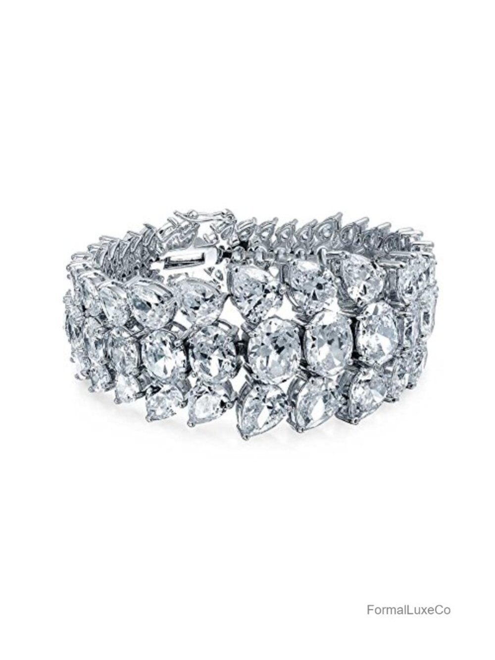 Multi Row Teardrop CZ Graduated Cluster Statement Bracelet Silver Plated